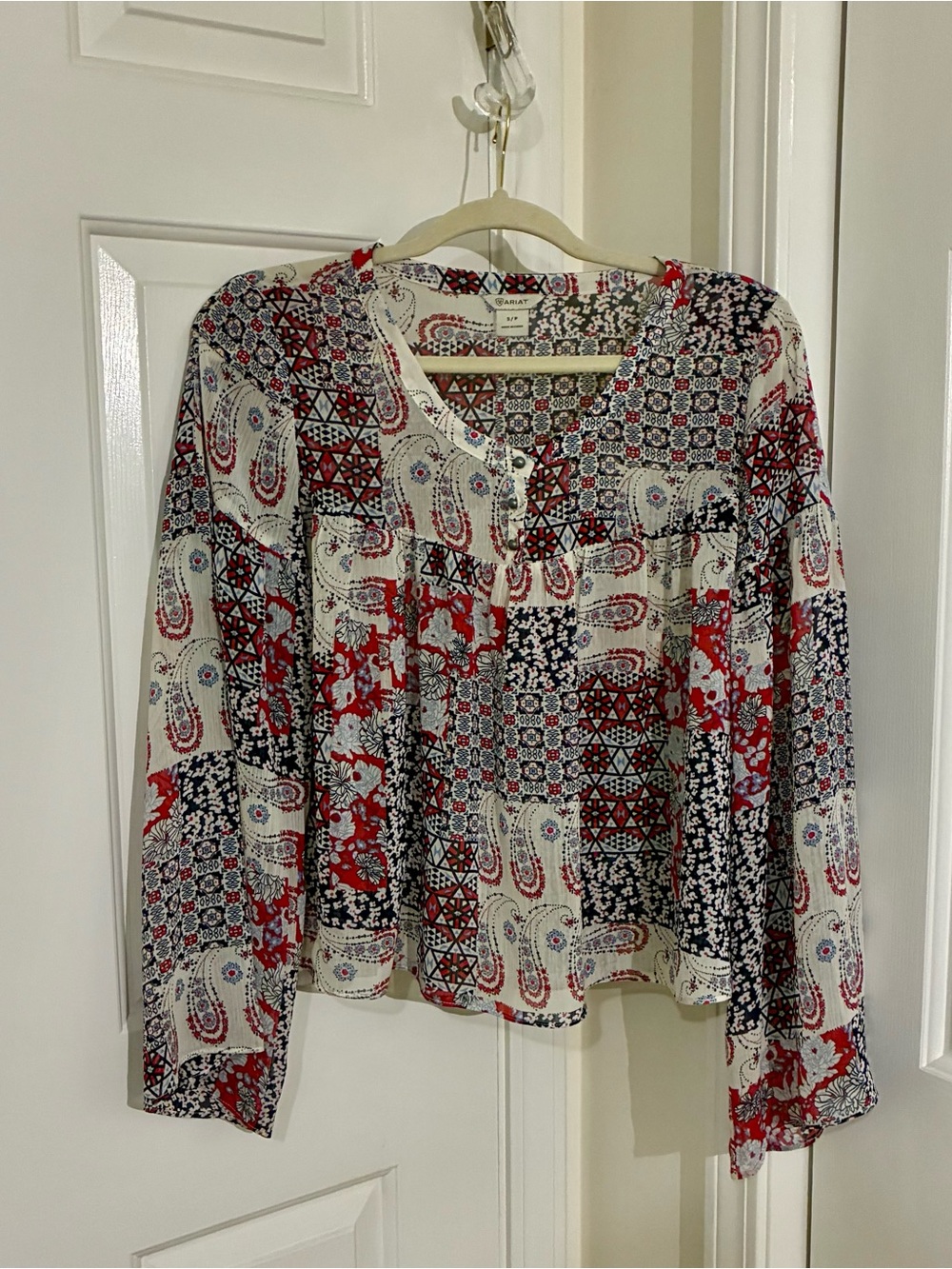 Ariat Red, Black & White Mixed Print Long-Sleeve Blouse